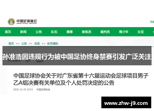 孙准浩因违规行为被中国足协终身禁赛引发广泛关注